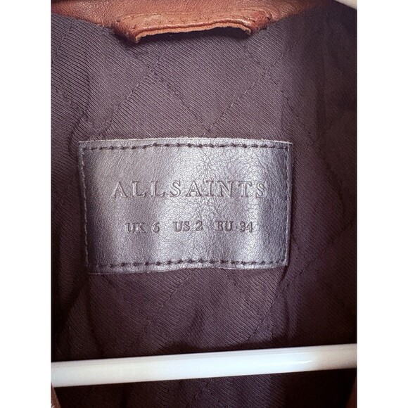 ALLSAINTS Women’s Burgandy Lined Leather Jacket Gidley Biker Moto US Size 2 WARM - Picture 8 of 8